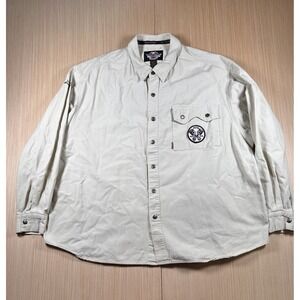 Harley Davidson Motorcycles Shirt Mens‎ 3XL Gray Cotton Patch Logo Button Up